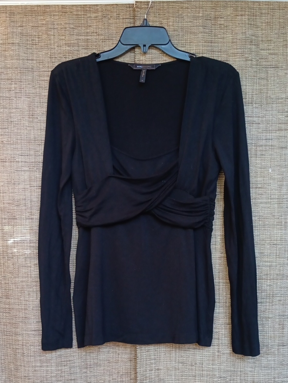 BCBGMaxazria Black Long-Sleeve Twist-Front Top